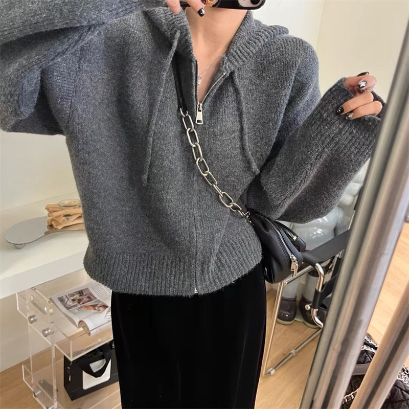 KANING Korean Design Zipper Knitted Cardigan Women's Autumn New Loose Casual Short Sweater Jacket