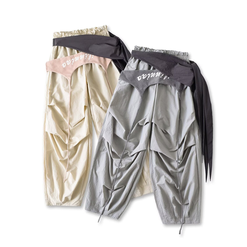 Spring And Summer New Personality Niche Civeds Loose Broad Leg Trousers Two-Piece Strapping Rope Tooling