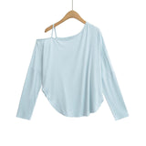 Spice Girls Sleeves Long Sleeved T-Shirt With Shaved Shoulder-Curved T-Shirt Irregularly Round Hem Fashion Jersey