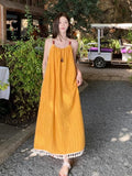 [Original Fabric] Yellow Tuxedo Sling Dress Women's Summer High-End Feeling Super Good-Looking Seaside Holiday Dress