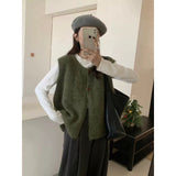 KANING Korean Version Of Retro Sleeveless Knitting Vest 2026 Autumn New Loose Lazy Wind Folding Sweater Vest