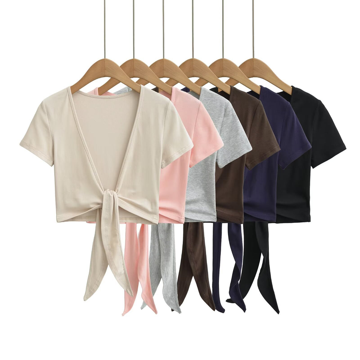 Belt Shawl Short-Sleeved T-Shirt Design Small Irregular Draw Blouse Short T-Shirt Summer