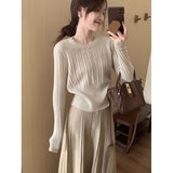 KANING Waist Design Thin Round Collar Knitted Bottom Shirt 2026 Autumn New Soft Glutinous Bottom Sweater