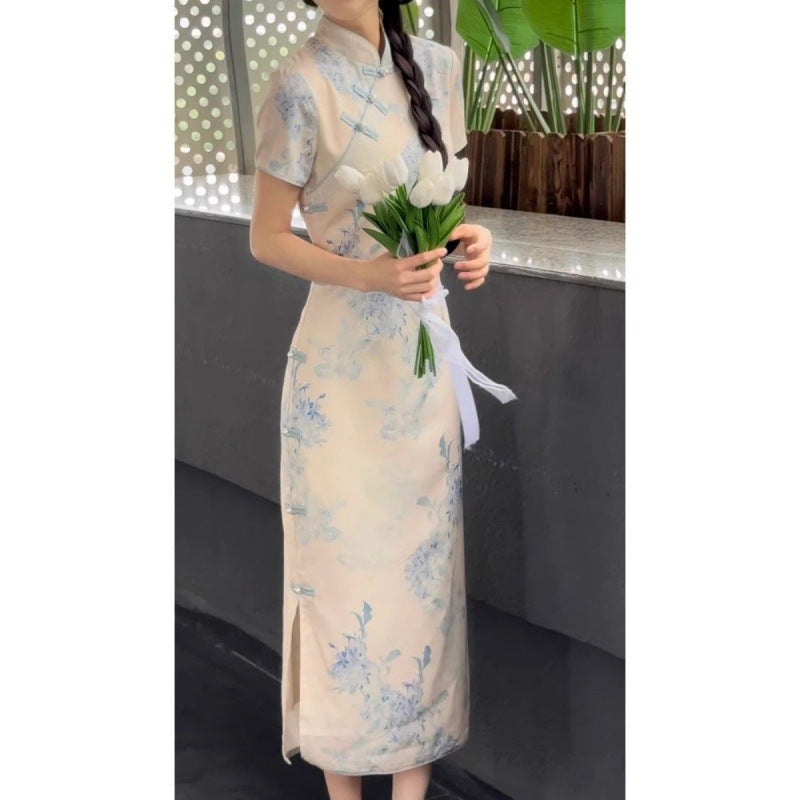 2025 New Chinese Daily Improved Version Of The Cheongsam Dress Temperament Medium Long Dress