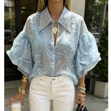 European Fashion Heavy Industry Diamond Temperament Casual Shirt Female Senior Sense Thin Shirt Woman Trend