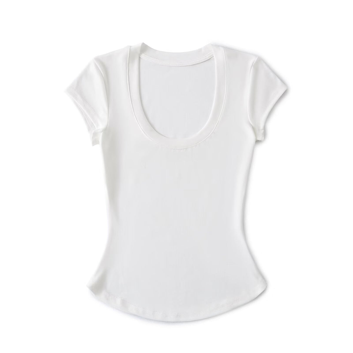 Pure Breeze Summer Cool U Collar Short-Sleeved T-Shirt Thening Waist Thin Bottom Half-Sleeved Top Sexy Comfortable