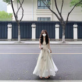 Chinese Wind Summer Mesh Splicing Sling Dress Women Waist Retro Ink Large Skirt Dress