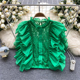 European Court Style Lace Shirt Women's Summer Sleeveless Hooks Hollow Lotus Leaves Side Super Fairy Gold Sweet Blouse
