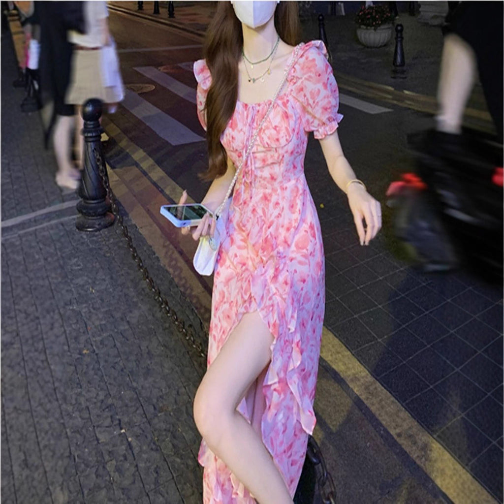 New High-End Feel-Fooked Wind-Crushed Dress Summer Femininity Irregular Long-Term Skirt
