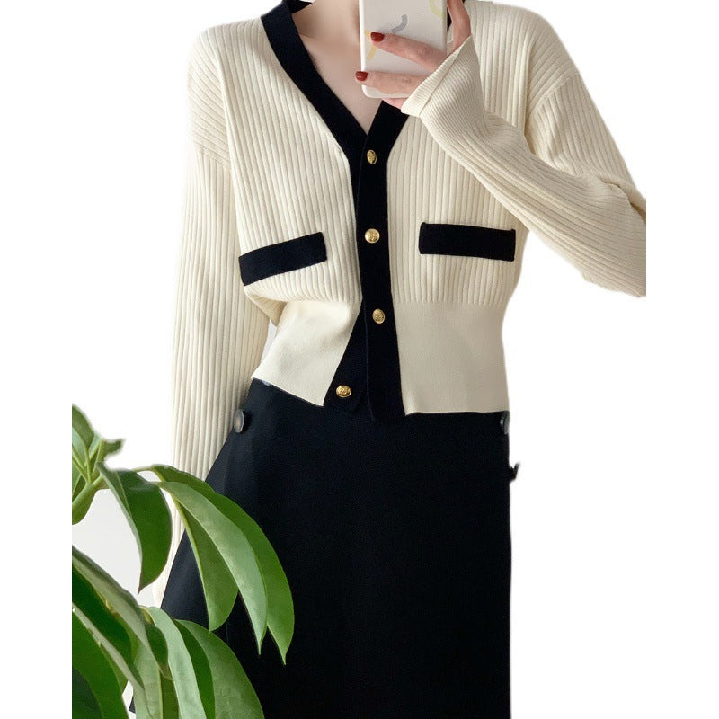 Small Scent Sweater Cardigan Women's Early Autumn Coat Hit The Color V-Neck Knitting First Gentle Wind Soft Sweater To Close The Waist Top