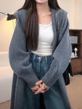 Kaning Lazy Hooded Long Knitted Cardigan 2026 New Women's Knee Sweater Long Coat Woman