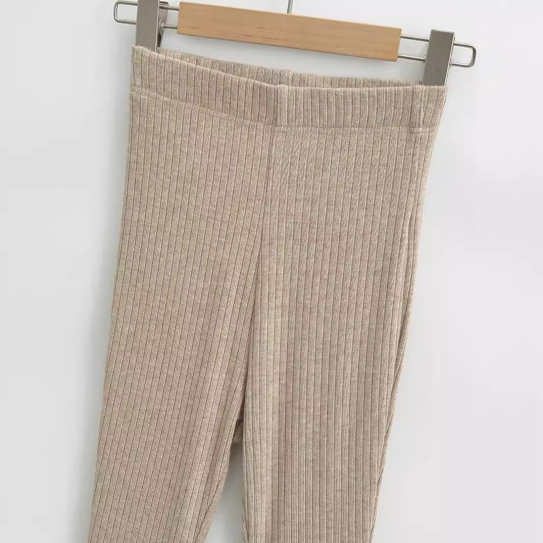 New Babes Knitted Horns Slim Trousers High-Rise Elastic Trousers Women