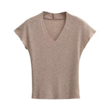 Pure-Want Summer Thin Fashion Simple V Collar Side Short Sleeve Half Sleeve Thin Tight Sexy Shirt T-Shirt