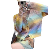 KANING Heart-Shaped Button Gradient Rainbow-Colored Knit 2026 Autumn New Stylish Sweet V-Neck Sweater