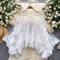 Light Luxury High-End Blouse Women Summer Lotus Edge Mesh Splicing Design Loose Famous Sister Top