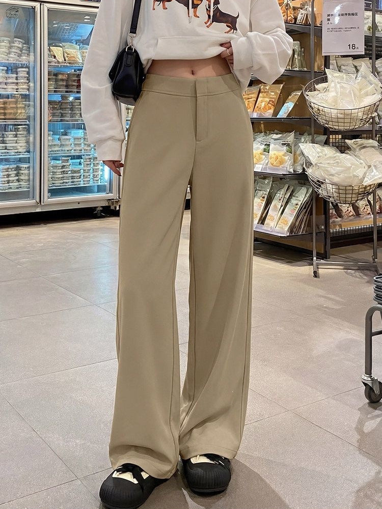 Black Casual Broad-Legged Suit Pants Women's New Large-Size Fat Mm Loose Thin Pear-Shaped Body Straight Pants