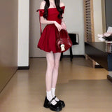 French Word Shoulder-To-Shoulder Black Dress Women's New Summer Hepburn Style Beautiful Pony Buds Short Skirt