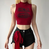 Summer Vintage Hot Babes Wind Print Semi-High Collar Vest Female Design Sense Of Small Slimming Short Top