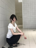 French Retro Lotus Side Sweet Sister Shirt Women Summer Lace Slimming Short-Sleeved Shirt White Top