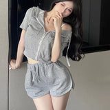 Casual Small Zipper Hoodie Hoodie Draw Shorts Set Of Women's Summer Cute Sports Style Two Sets