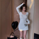 Autumn And Winter Design Knitted Knitted Velvet Dress Woman 2025 New Solid Temperament Bag Ass Short Skirt