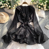 French Gentle Wind Lotus Leaf Side V-Neck Dress Woman 2025 New Summer Slimming Temperament Princess Dress
