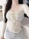 Ins Tide Women Feel Pure Desire Short Strap Bra Long Sleeves Bottom Topie Women Tight T-Shirt