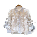French Romantic Style Leaf Side Pink Shirt Female Spring Korean Version Of Loose Open Shirt Commuter High-End Feel