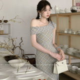 Pure-Want-Style Sexy Out-To-Shoulder Collar Dress With Thin Lattice Dress Summer New Thin Dress