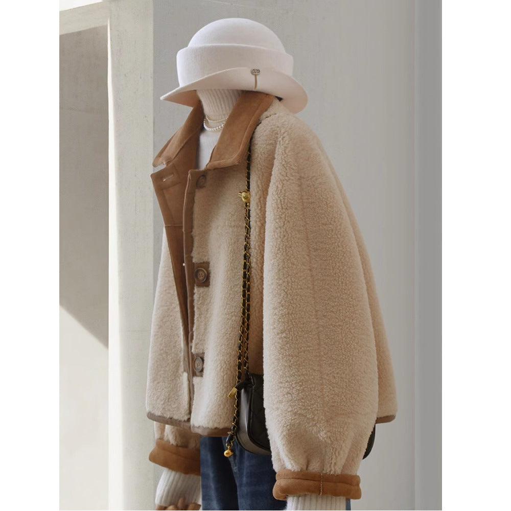 2026 New Two Sides Wearing A Curry Imitation Leather Jacket Women's Winter High-End Red Burst Lamb Wool Coat