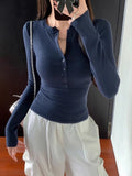 Ins Sexy Pure-Want Button Breast-Feeding Long-Sleeved T-Shirt Women's Autumn Dress V-Neck Fashion Slimming Bottom Top Women's T-Tide