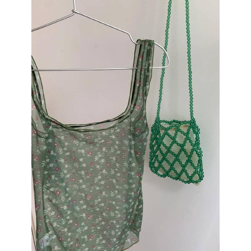 Summer Thin Flower Sexy Micro-Permeable Mesh Sling Sling Female Korean Version Pure Lusty Design Sense Slime On The Tide