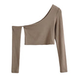 Autumn And Winter Sweet And Spicy Wind Word Oblique Shoulder Long-Sleeved T-Shirt Design Feel Tight Inside The Bottom Shirt On The Clothes