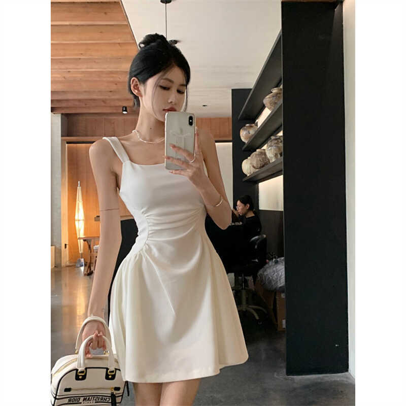 French Temperament Hepburn White Sling Dress Women's New Summer Design Sense Thin A Word Short Skirt