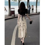 Hao Ben Style Printed Dress Women's Summer Design Sense To Receive Waist Dress Elegant High-End A-Word Skirt