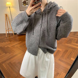 KANING Design Hooded Knitted Cardigan Women 2026 Autumn And Winter New Korean Version Of Loose Soft Glutinous Solid Color Sweater Women