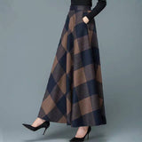 Autumn And Winter Lattice Half Dress Girl Retro New Large Size A Skirt Big Swing Skirt High Waist Thin Skirt Tide