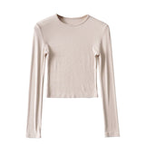 Hottie High Elastic Short Small Neck-Up T-Shirt Exposed Belly Button-Button Tight Bottom Shirt