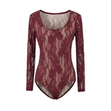 Fashion New Lace Splicing Long Sleeve Crobrate Crobrate Yarn Net Hollow Hook Babes Conjoined Shirt