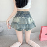 2026 Summer New Pure Wind Bow High-Waist A-Word Cake Cowboy Half-Dress Pony Short Skirt Woman