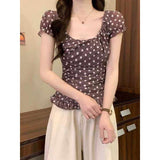 Sexy Hot Girl Collar Short-Sleeved T-Shirt Girl Summer New Slimming Wood Ear To The Small Blouse