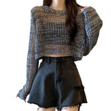 KANING Thin Hollow Knitted Jersey Girl 2026 Autumn And Summer New Loose Wearing Gas Short Outer Hoodie Jersey Woman