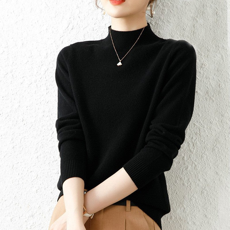 2025 New Beautiful Temperament Half-High-Necked Bottom Shirt Women With A Long-Sleeved Autumn And Winter Sweater