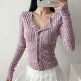 Spice Girls Autumn New Thick Long-Sleeved Knitted Cardigan V-Neck Folding Short Coat With Fashion