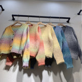 KANING Heart-Shaped Button Gradient Rainbow-Colored Knit 2026 Autumn New Stylish Sweet V-Neck Sweater
