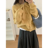 KANING Lazy Wind Bows Solid-Colored Knitted Cardigan 2026 Autumn And Winter New Korean Wearing Sweater Coat Women