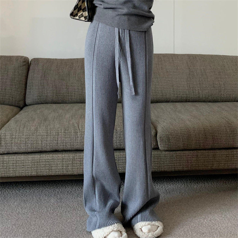 KANING Knitted Pit Wide Legs Women's 2026 Autumn New High Waist Drawstrings Elegy Skinny Casual Pants