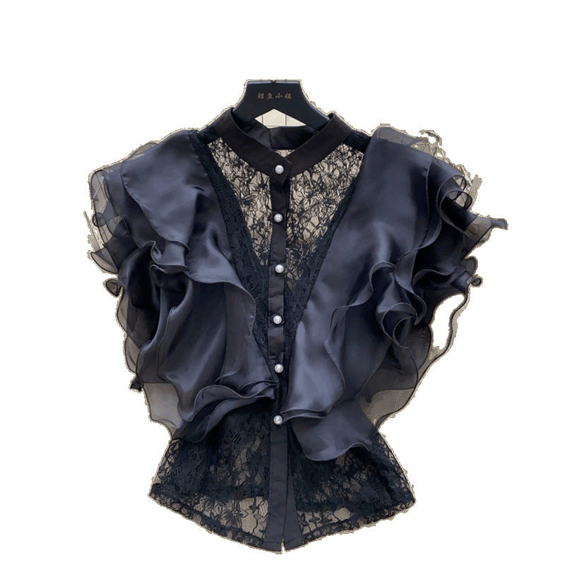 Cisematic Court Style High-Level Sleeveless Shirt Women's Summer Mesh Lace Yarn Light And Chic Top