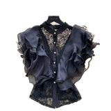 Cisematic Court Style High-Level Sleeveless Shirt Women's Summer Mesh Lace Yarn Light And Chic Top