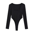 Women's Retro U-Neck Half-Neck Long-Sleeved Blouse Hottie Solid-Colored Sexy Bottom T-Shirt